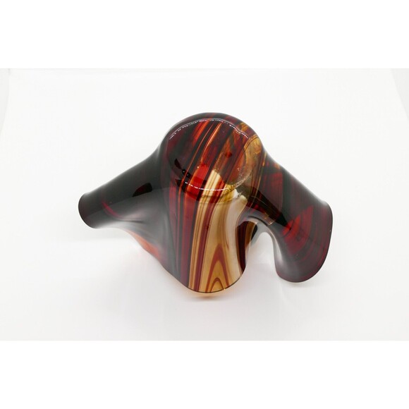 Vintage Handkerchief Art Glass Bowl Vase Red Wave Stripe Paper Folded Handmade - Picture 10 of 10